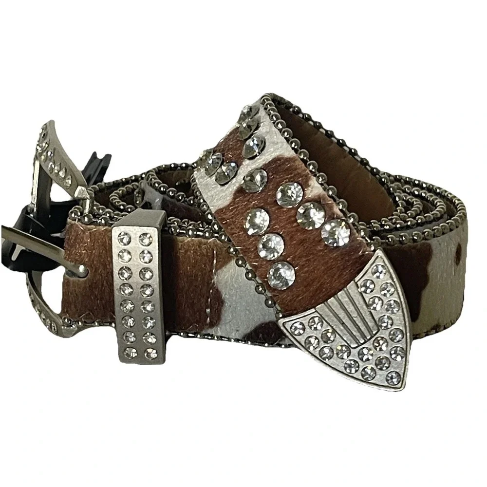 BKE Western Belt Cow Print Rhinestone Studded‎ Bling Buckle NWT Women's XL
